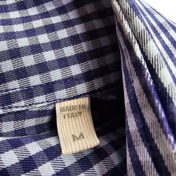 Ermenegildo Zegna Mens Long Sleeve Button Down Shirt, Check Print, Blue, Size M - Picture 8 of 10